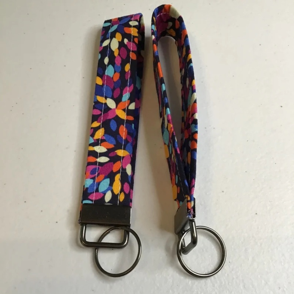 Keychain Wristlet Black rainbow Confetti with black hardware HANDMADE New